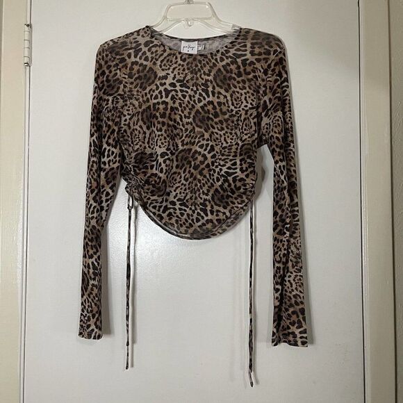 Princess Polly Cheetah leopard brown sheer long sleeve cinch side crop top - Picture 2 of 5